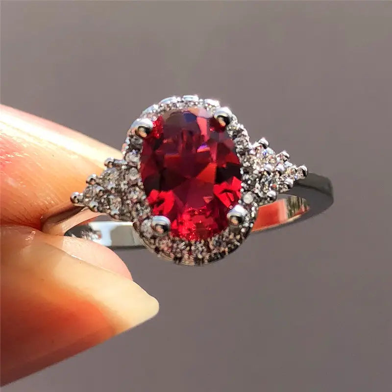 Silver Ruby Halo Ring