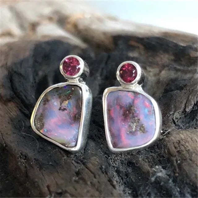 Lilac Vintage Earrings with Red Zirconia