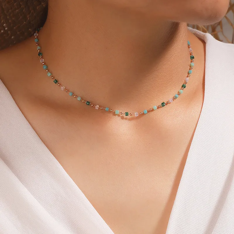 Multicolored Gold-Plated Pebbles Necklace