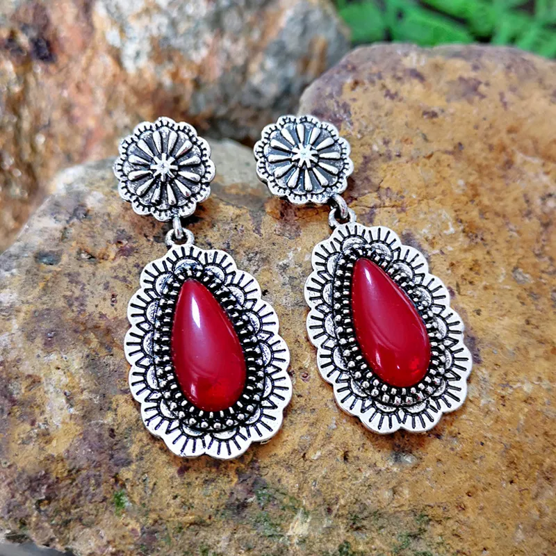 Vintage Earrings with Red Stone