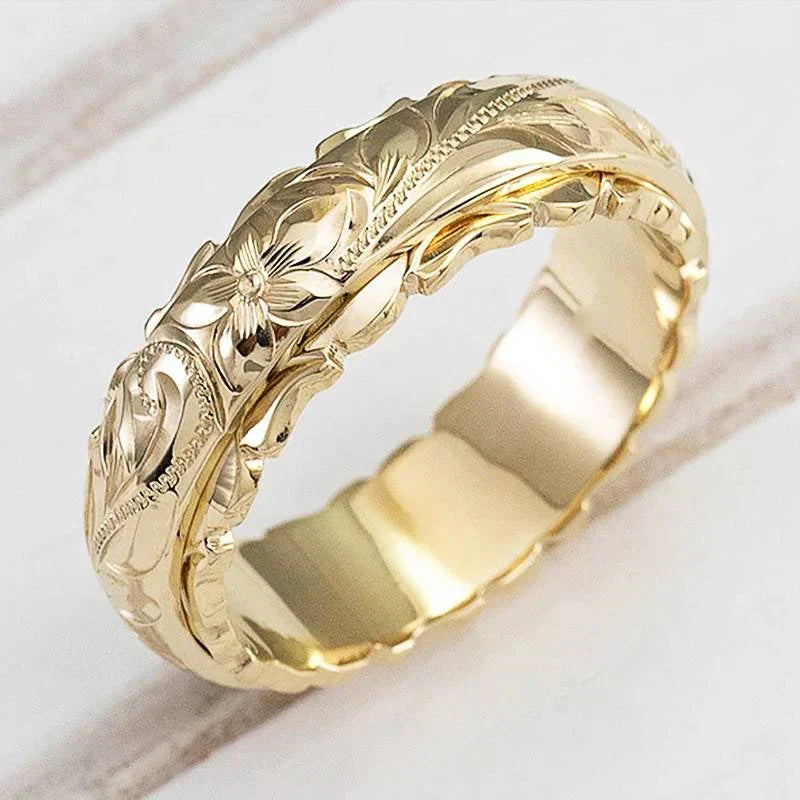 1+1 Offer: Vintage Gold Ring with Natural Pattern + Vintage White Opal Dangling Golden Earrings