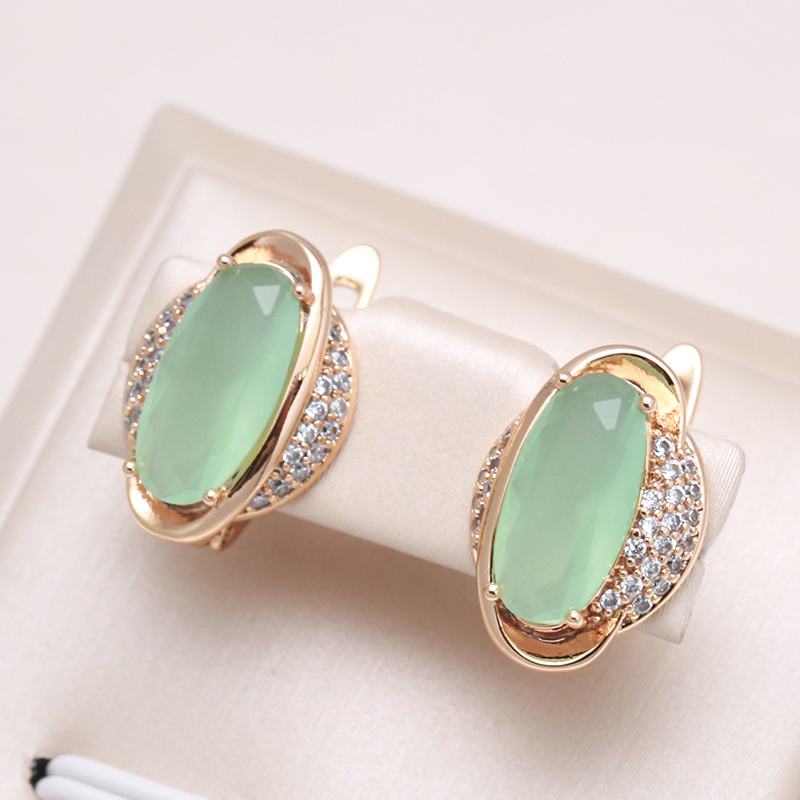 Elegant Earrings Green Crystal Eye in Gold