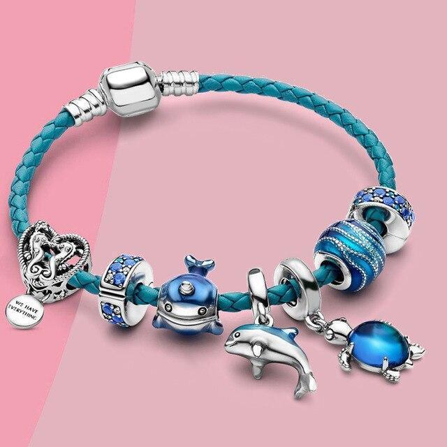 Ocean Style Armband + Charms Included in Leather and Silver