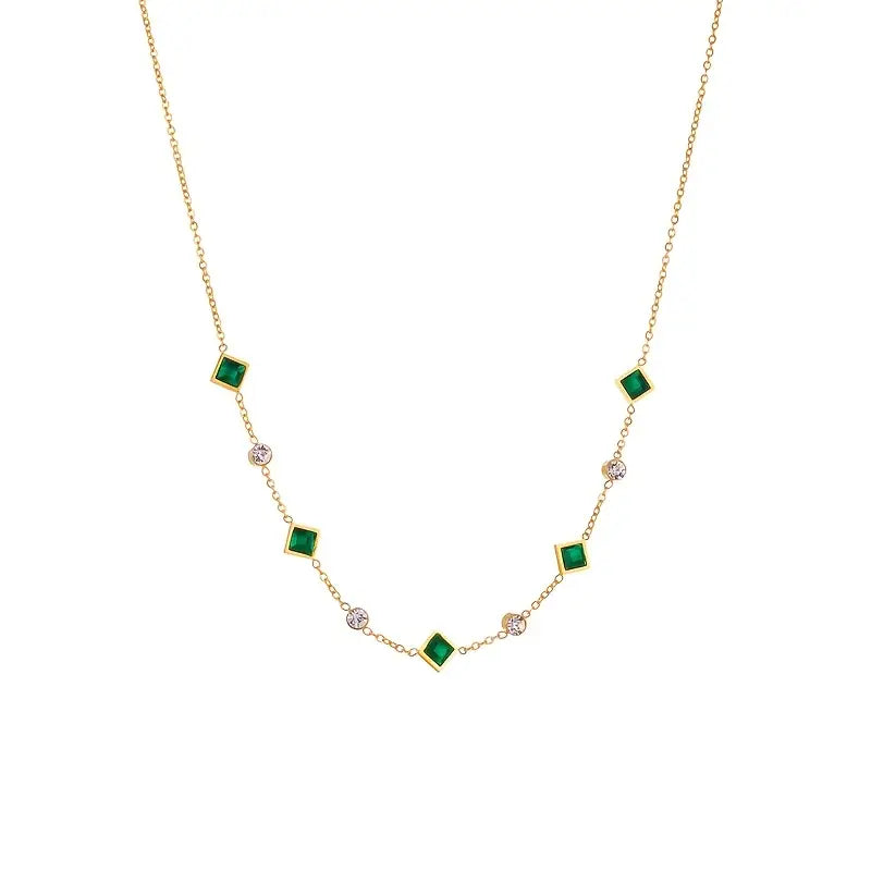 Gold Emerald Geometric Station Necklace