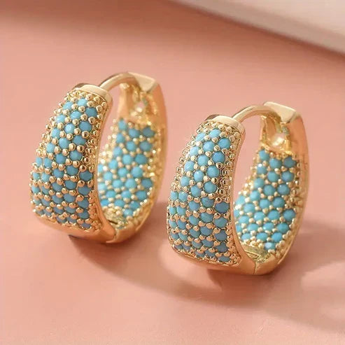 Golden-Tone Turquoise Beaded Hoop Earrings