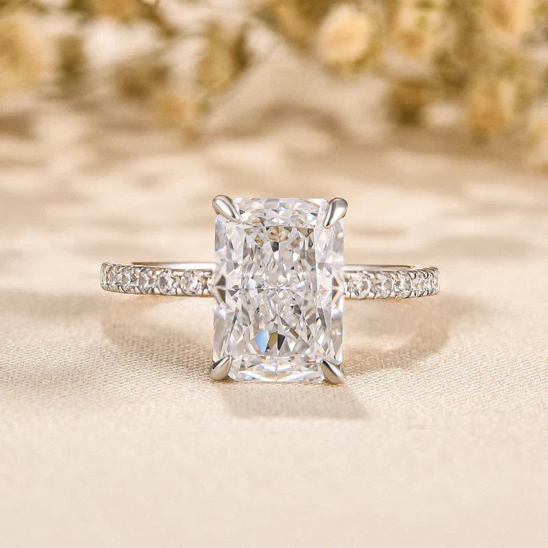 Radiant Cut Engagement Ring or Enhancer Wedding Set in Sterling Silver