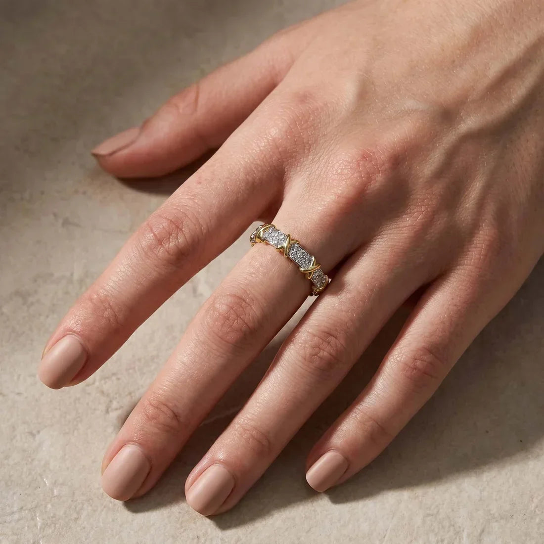 Two-Tone X Wedding Band For Women