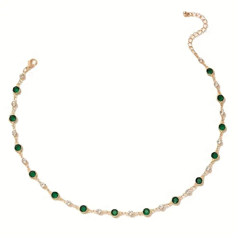 Gold Emerald Station Necklace