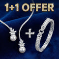 1+1 Offer: Elegant Shiny Necklace with Pearls Made of Silver + Emerald Cut White Sapphire Bracelet