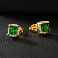 Gold Emerald Halo Stud Earrings