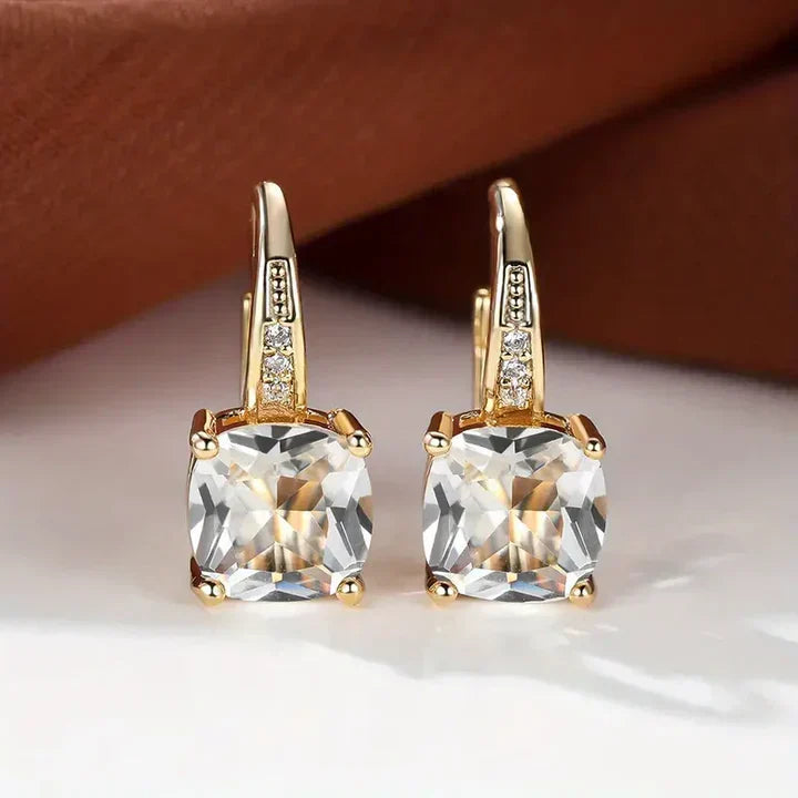 Mystic Gemstone Stone Hoop Gold Earrings