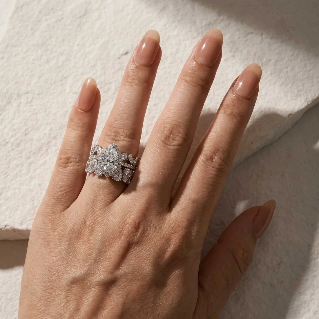 Halo Pear Cut Wedding Ring Set For Women