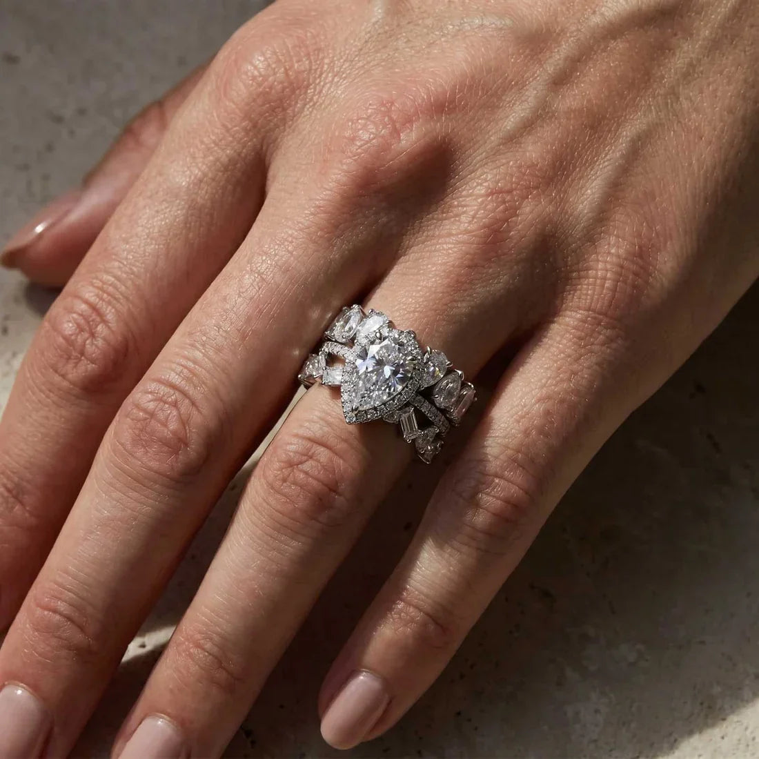 Halo Pear Cut Wedding Ring Set For Women