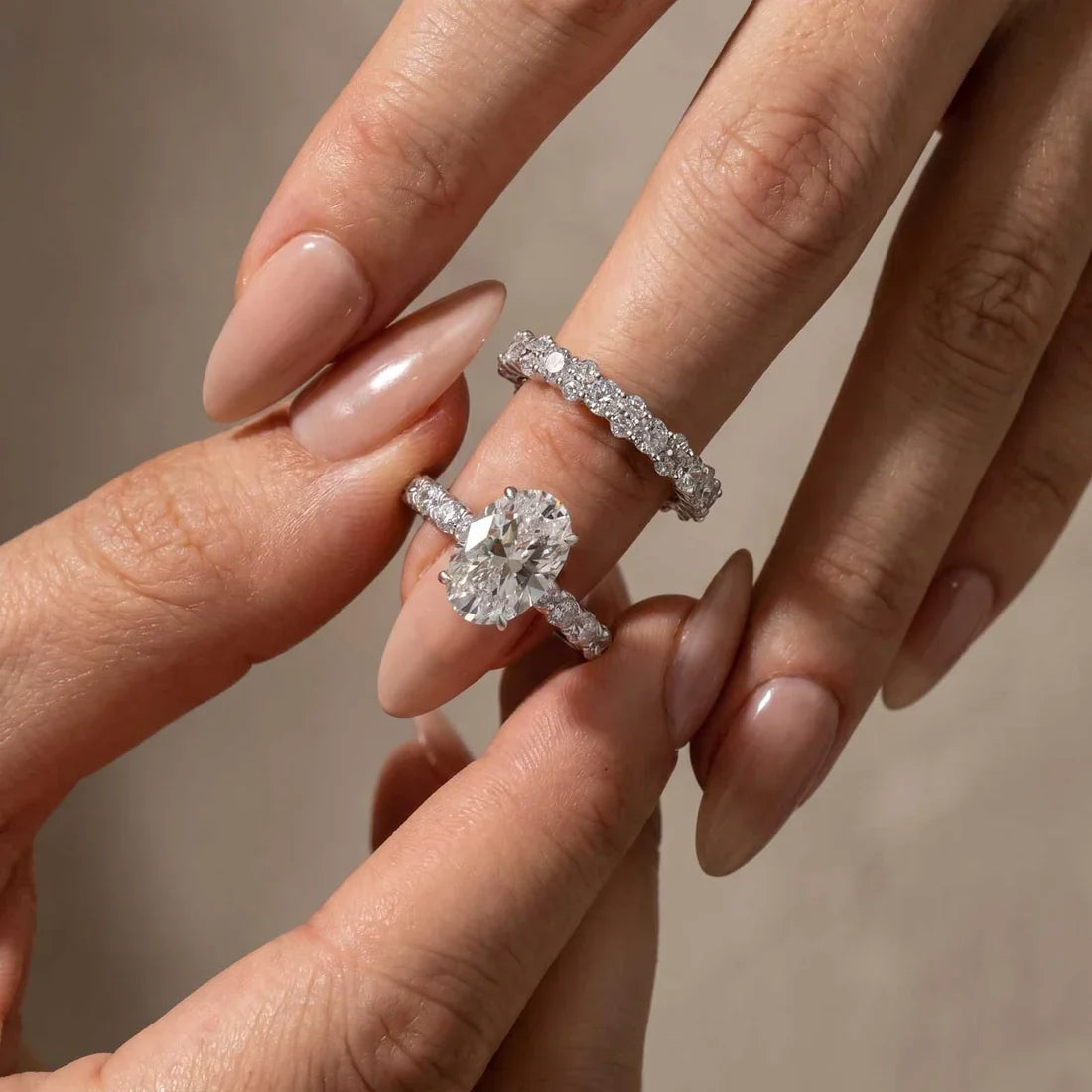 Oval Cut Engagement Ring With Stackable Wedding Ring