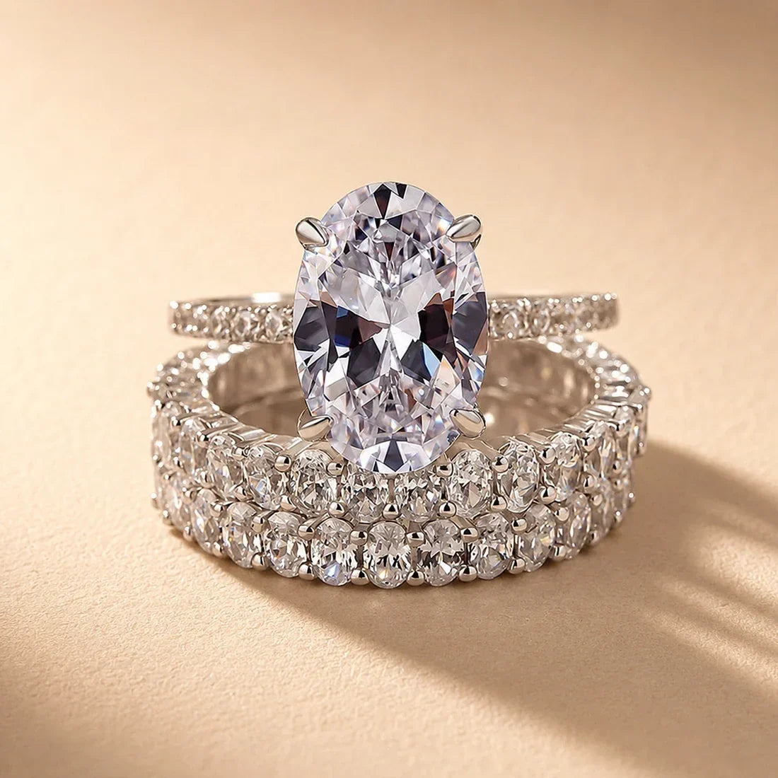 Stunning Oval Cut 3Pc Wedding Ring Set
