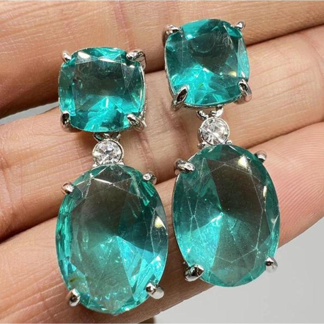 Boho Earrings with Turquoise Crystal in Sterling Silver