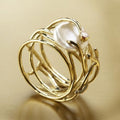 Thin Vintage-Style Gold and Pearl Ring