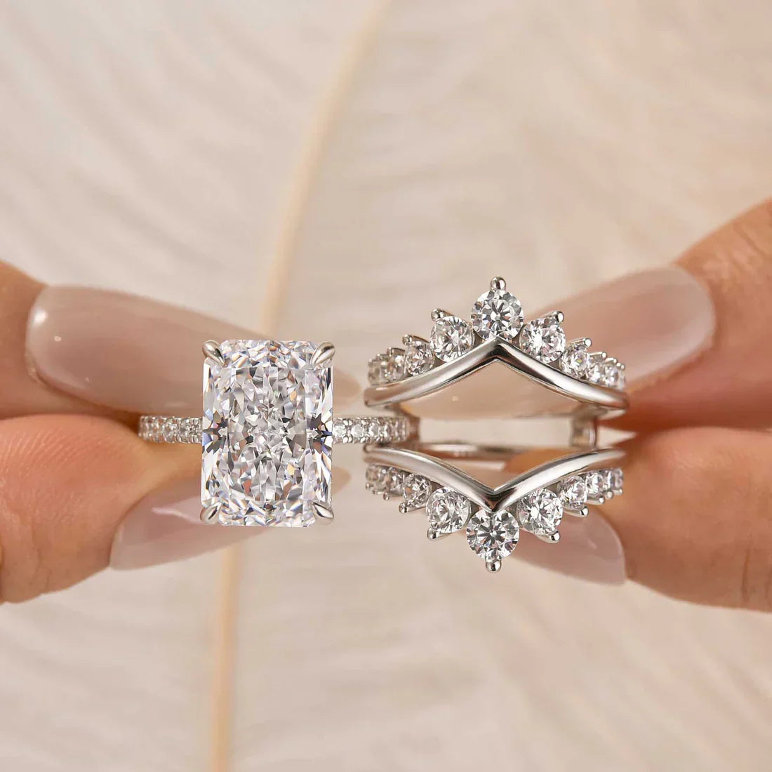 Radiant Cut Engagement Ring or Enhancer Wedding Set in Sterling Silver