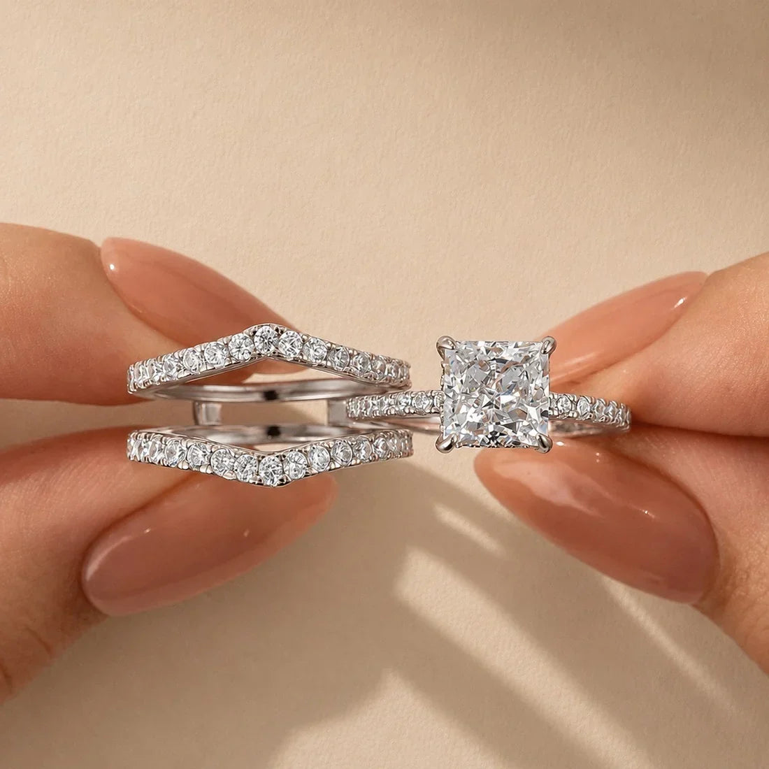 Princess Cut 2Pc Wedding Ring Set For Women