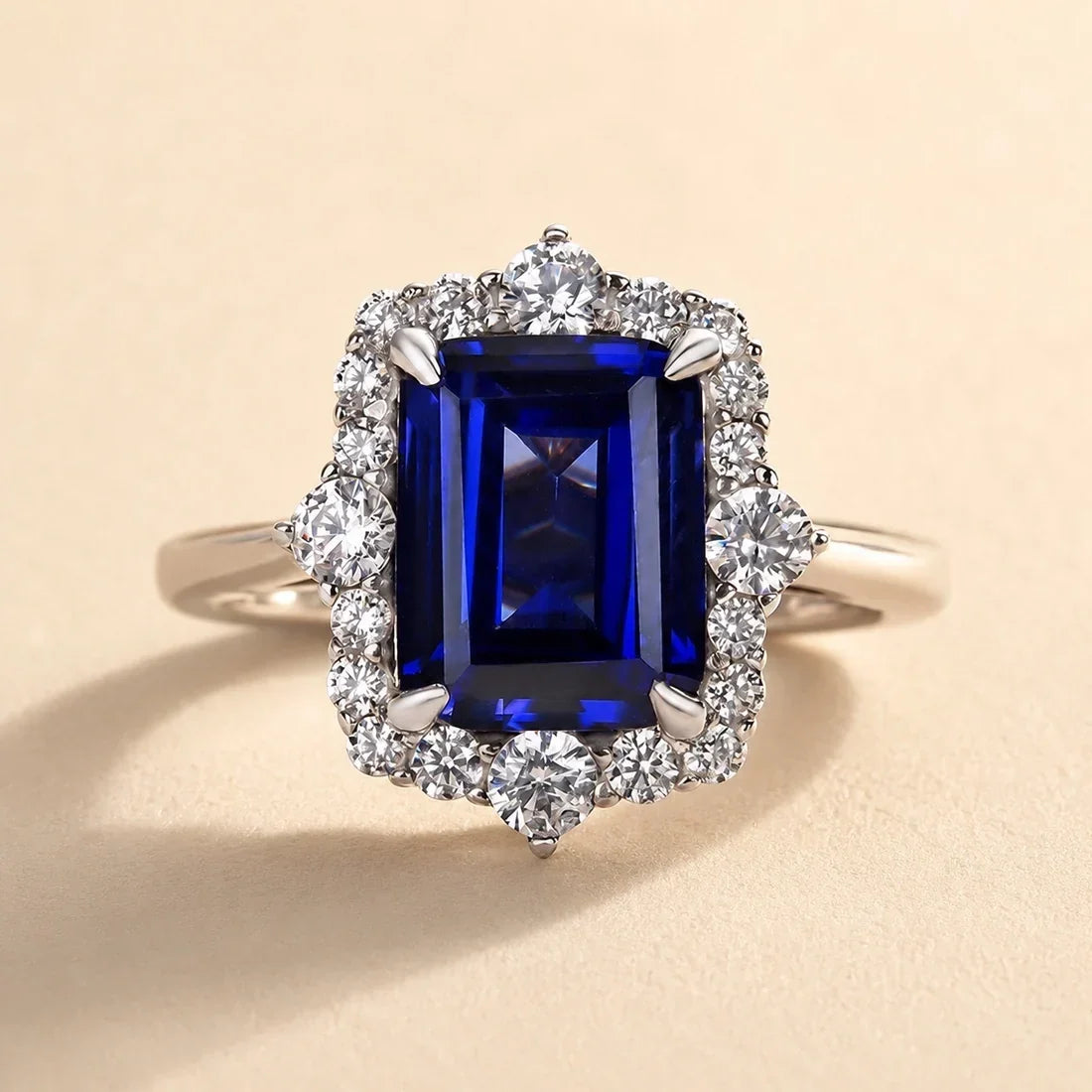 Emerald Cut Colorful Stone Halo Ring