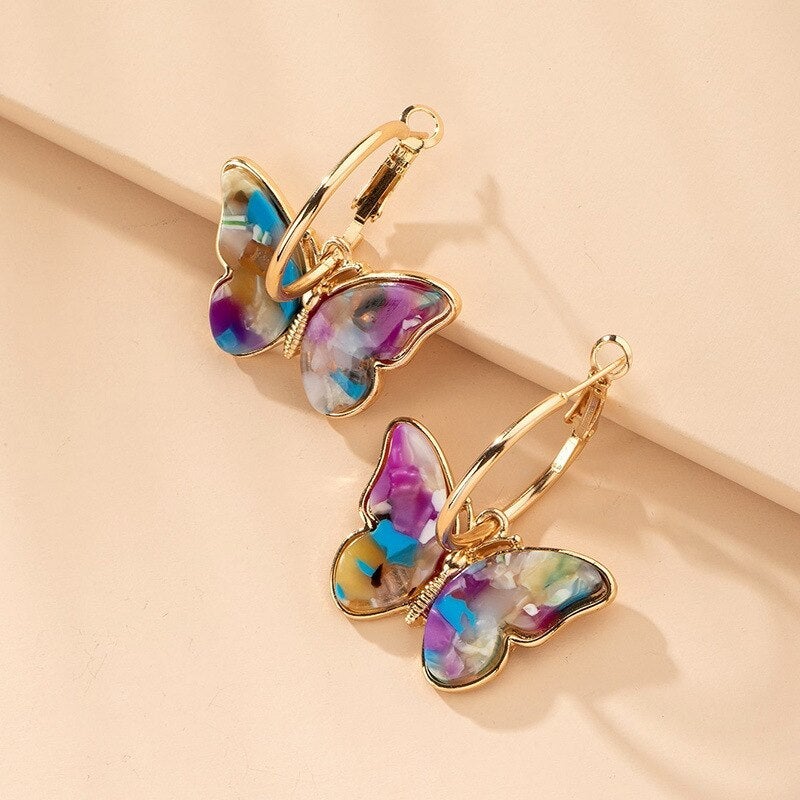Crystal Butterfly Earrings with Hand-Painted Enamel