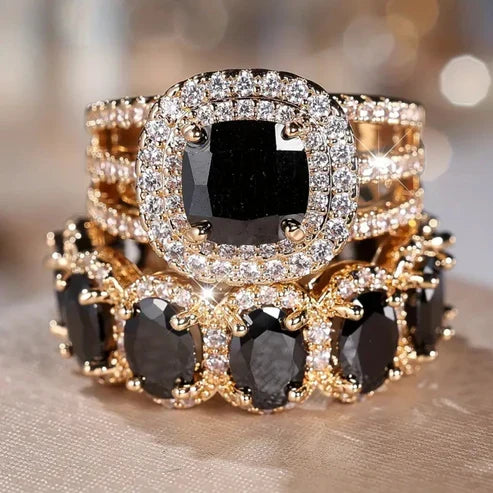 Black Zirconia Golden Ring Set