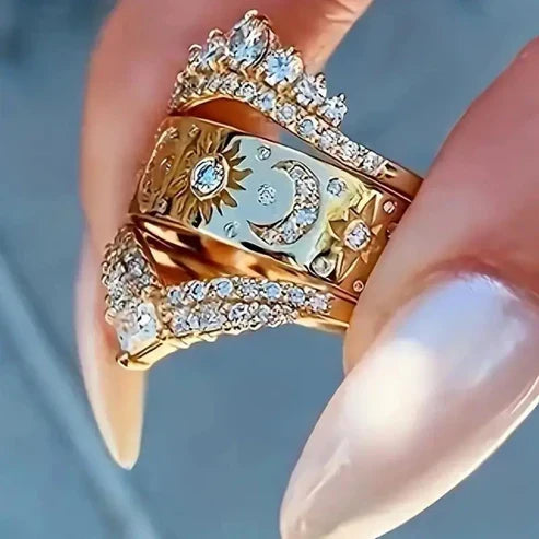 Golden Bright Sun & Moon Ring