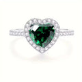 Silver Emerald Heart Halo Ring