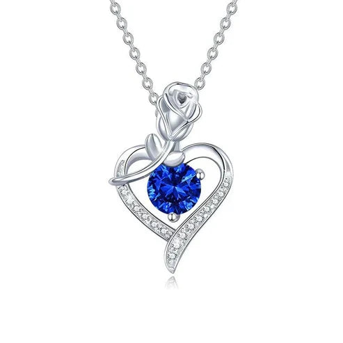 Sapphire Rose Heart Necklace