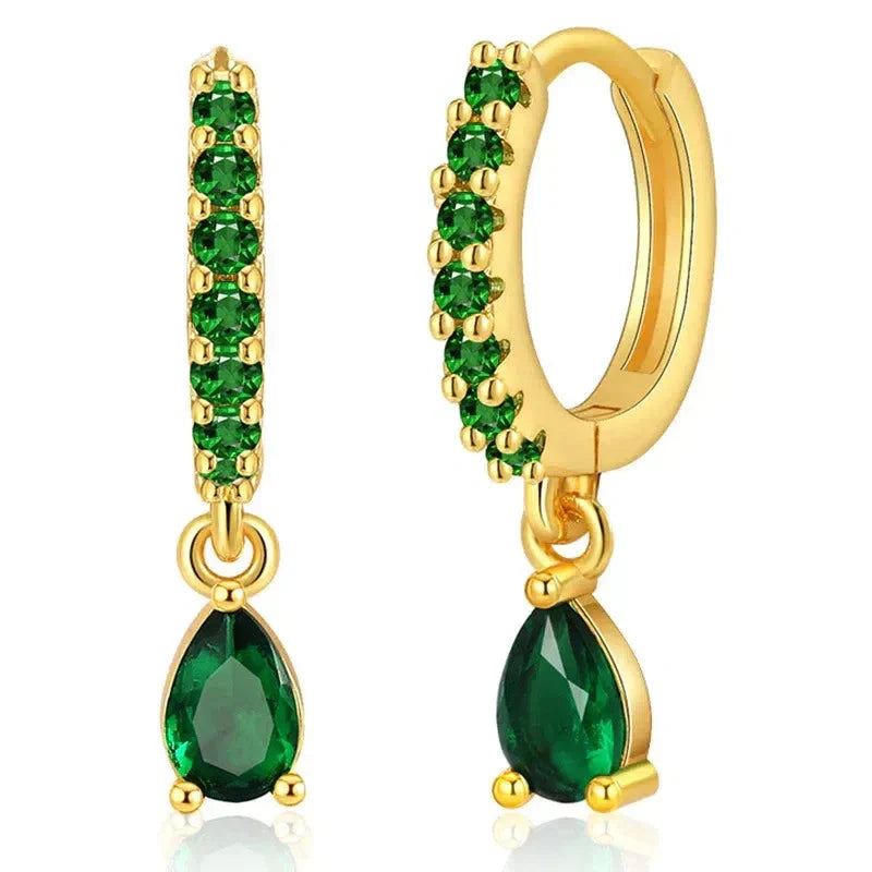 Zirconia Earrings with Emerald in Gold