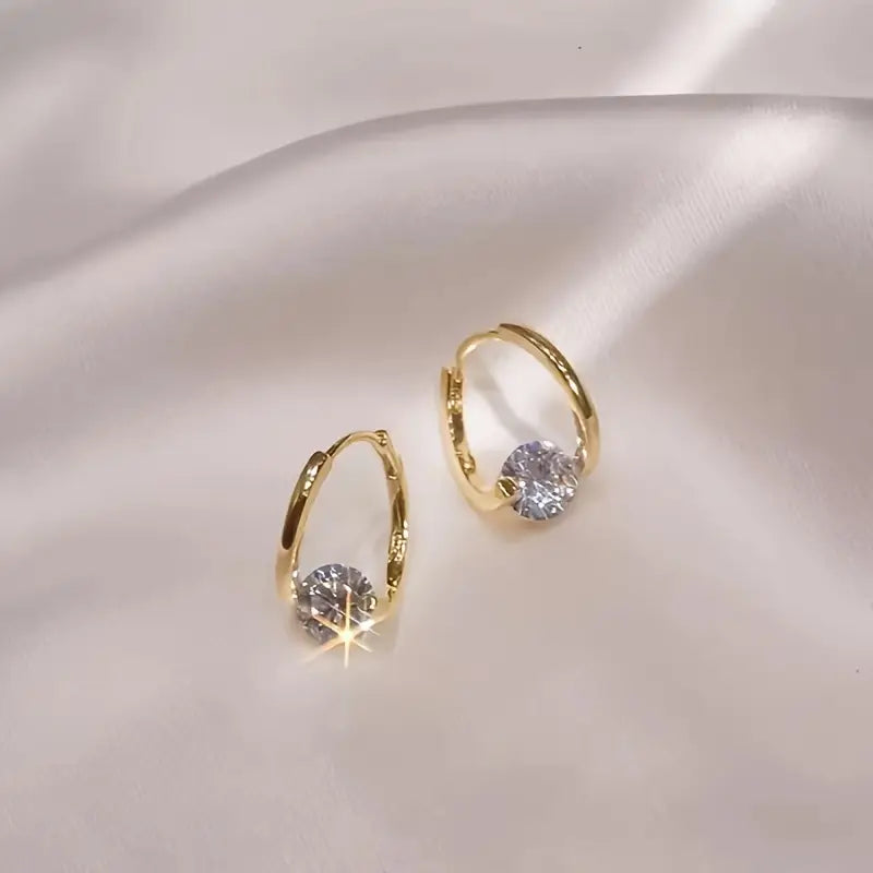 Elegant Ear Studs in a Simple Style with Zirconia