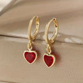 Gold Ruby Heart Drop Earrings
