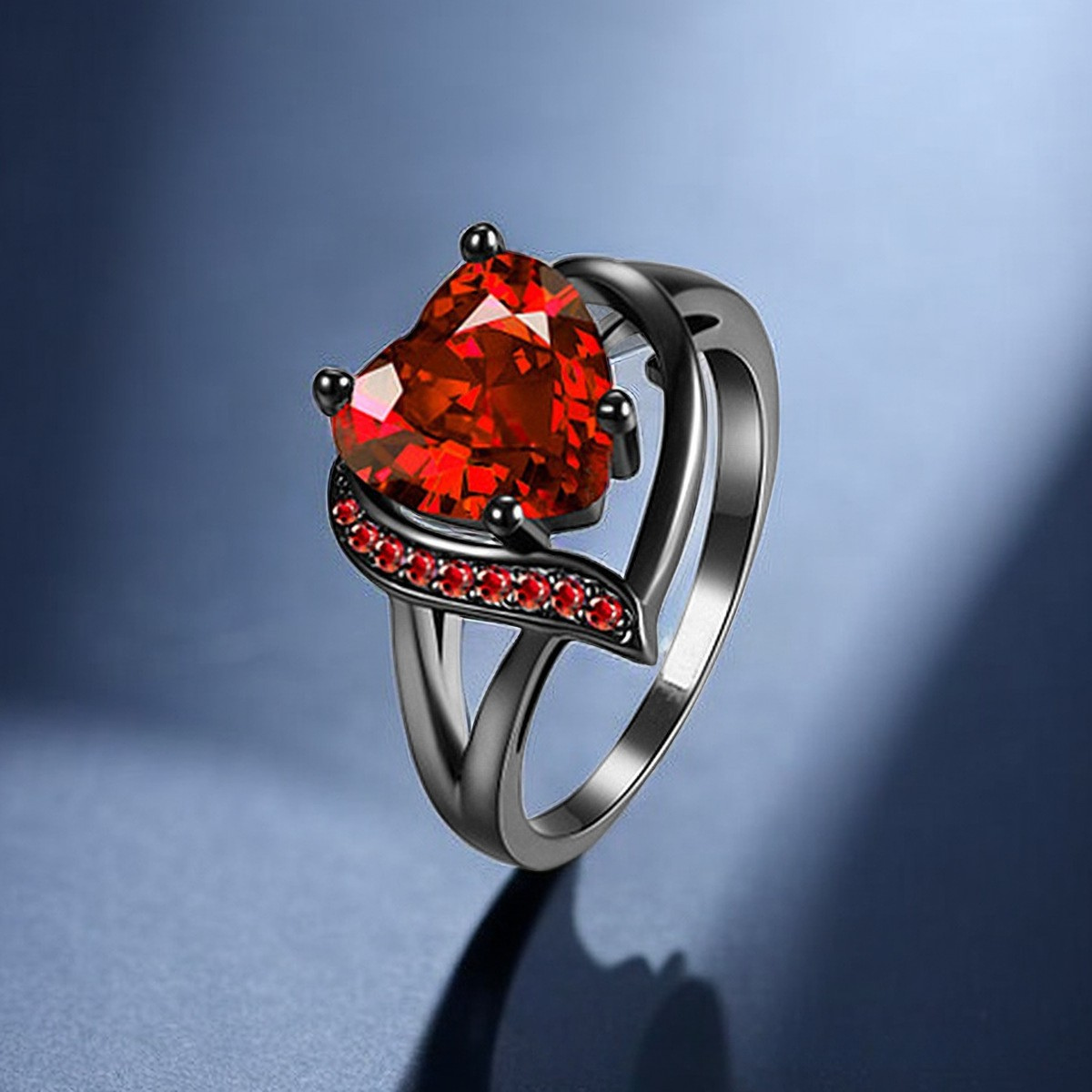 Silver Ruby Heart Ring