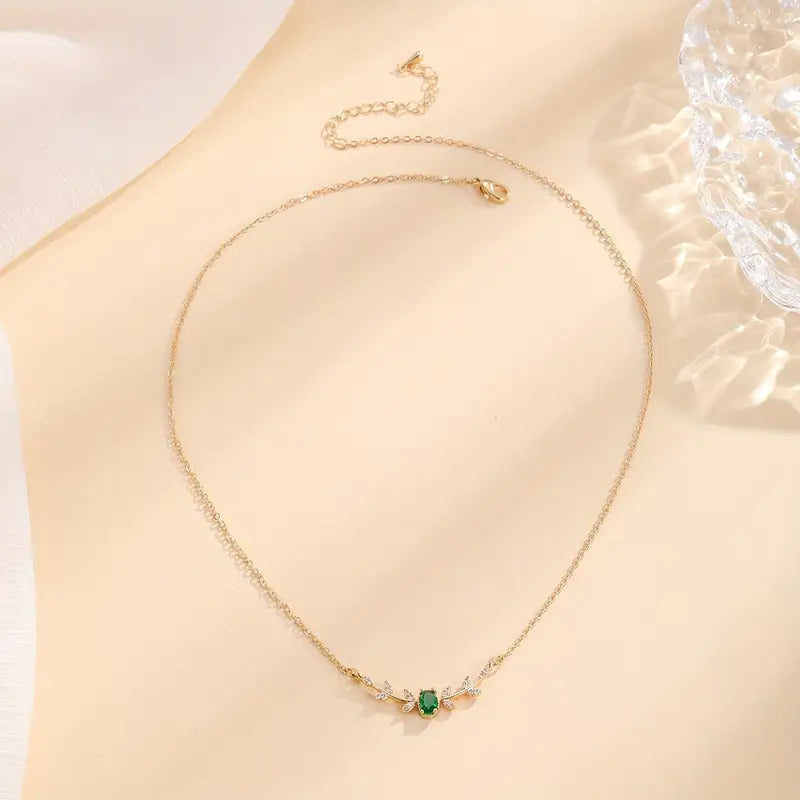 Gold Emerald Minimalist Necklace