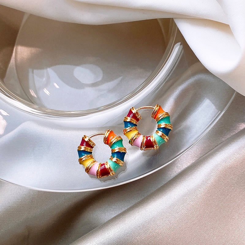 Elegant Earrings with Multicolored Enamel