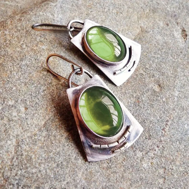 Green Vintage Silver Earrings