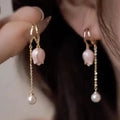 Gold Floral Pearl Drop Earrings
