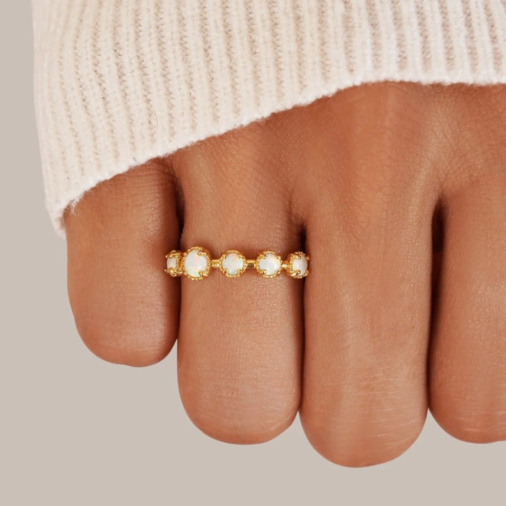 Elegant Ring with White Opal