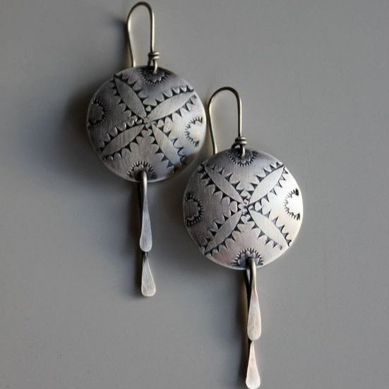 Vintage Ethnic Round Silver Earrings
