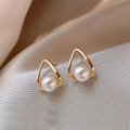 Triangular Hollow Earrings with Elegant Pearls