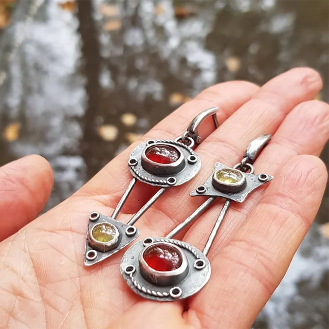 Mechanical Earrings Made of Fire Crystal