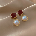 Elegant Earrings in Red and Pearls