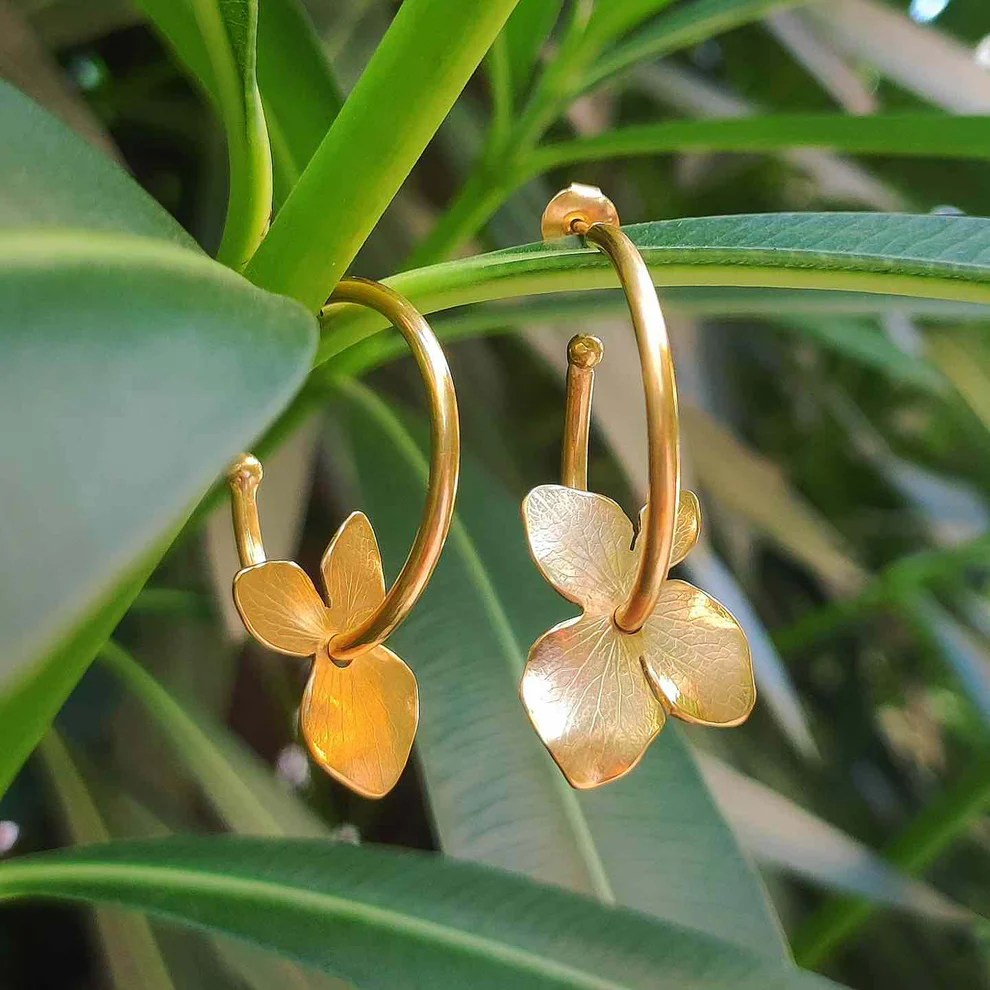 Golden Flower in Vintage Tire Earrings