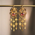 Vintage Earrings with Gold and Red Stone Pendant
