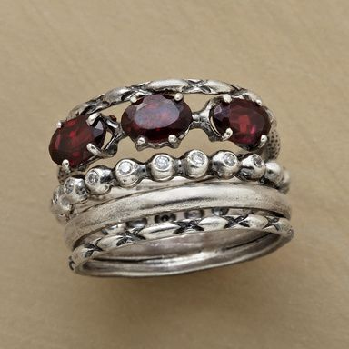 Red Multilayer Ring in Vintage Silver