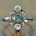 Ring with Blue and White Crystals in Vintage Silver
