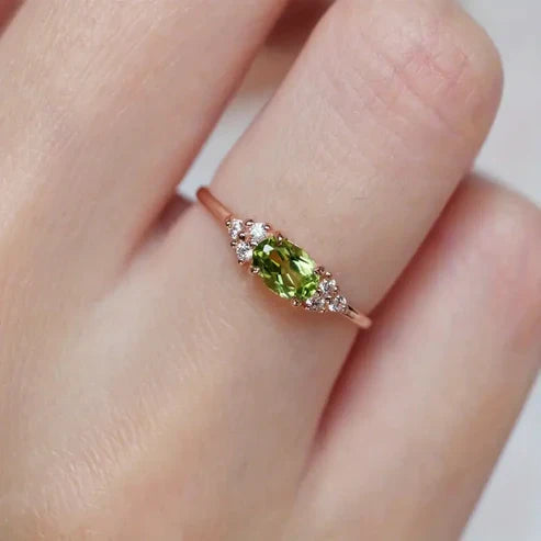 Olive Glass Gold Ring
