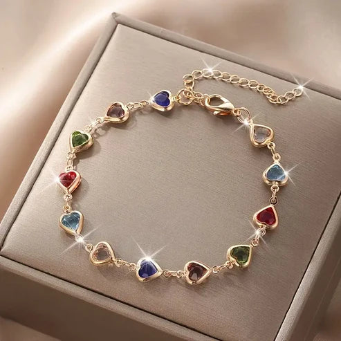 Colorful Heart Gold Bracelet