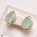 Elegant Earrings Green Crystal Eye in Gold