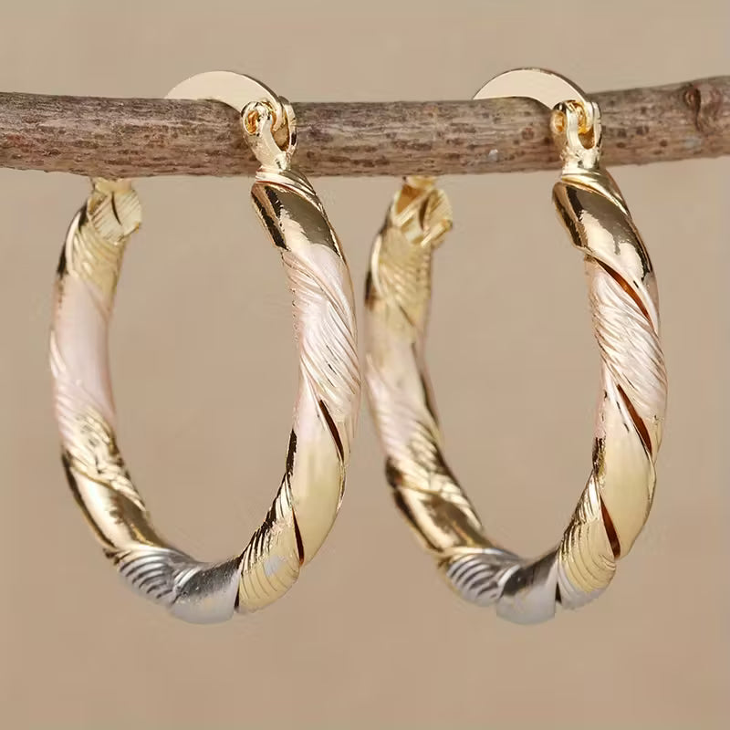 Vintage Round Hoop Gold Silver And Rose Earrings